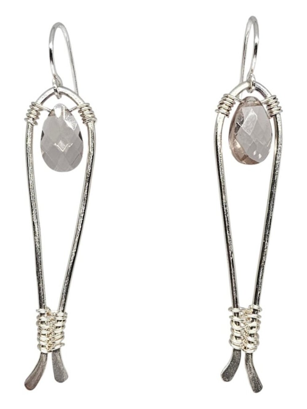 Handmade Pink Briolette Crystal Beads Silver Tone Fish Dangle Boho Earrings